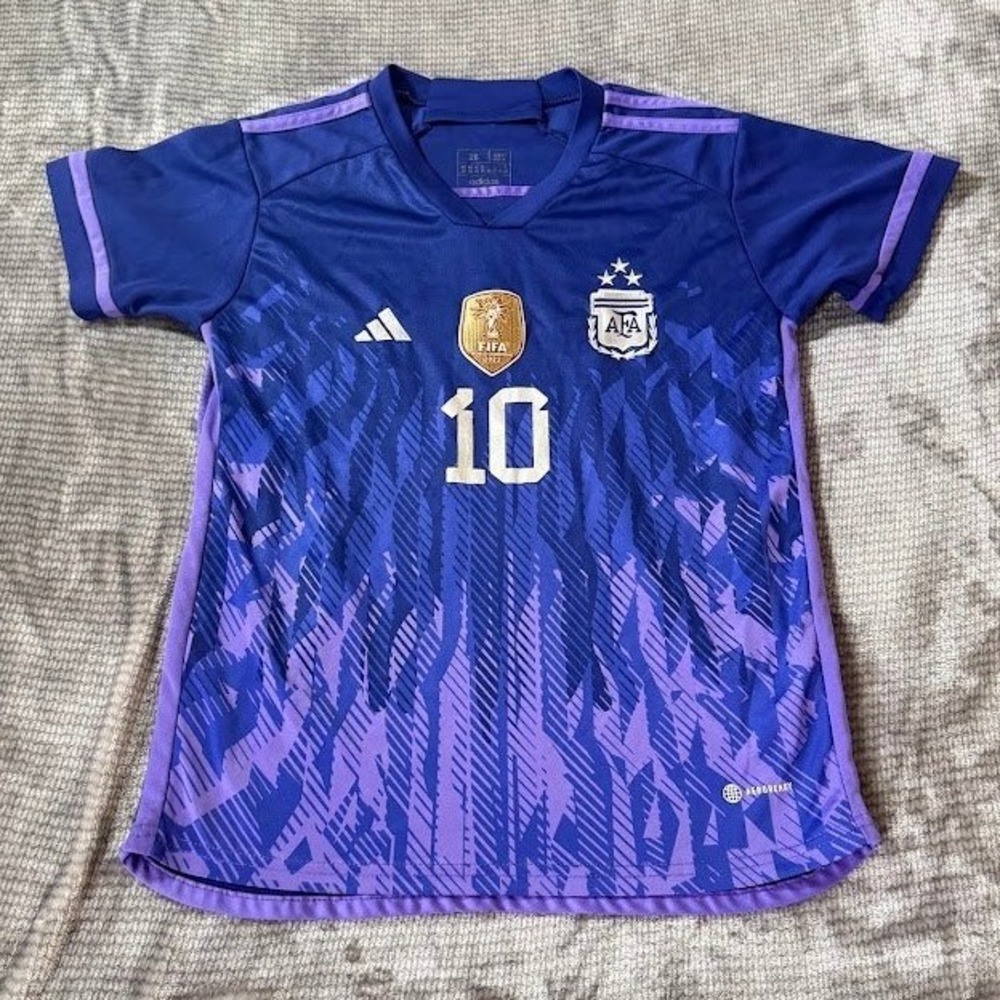 Adidas Argentina 2022 Away Messi 10 Jersey Purple World Cup Youth 28 Slim Fit